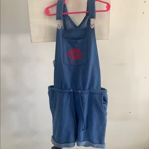 Blue Overalls with Red Embroidery